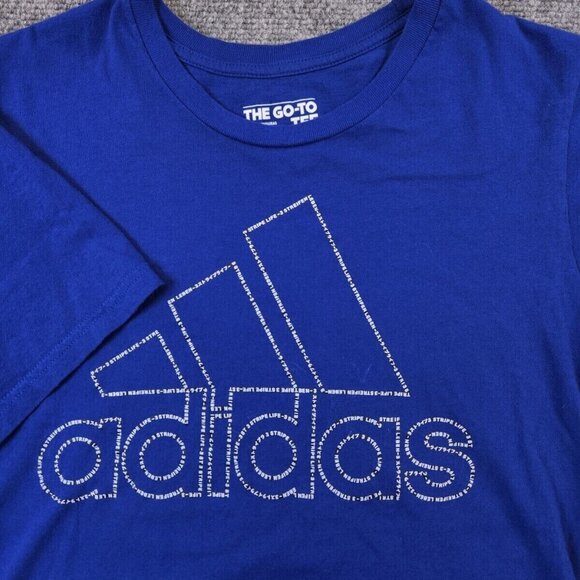 Adidas The Go-To Tee Shirt Men Medium Blue Short Sleeve 3 Stripe Life Lined Logo - Picture 1 of 7